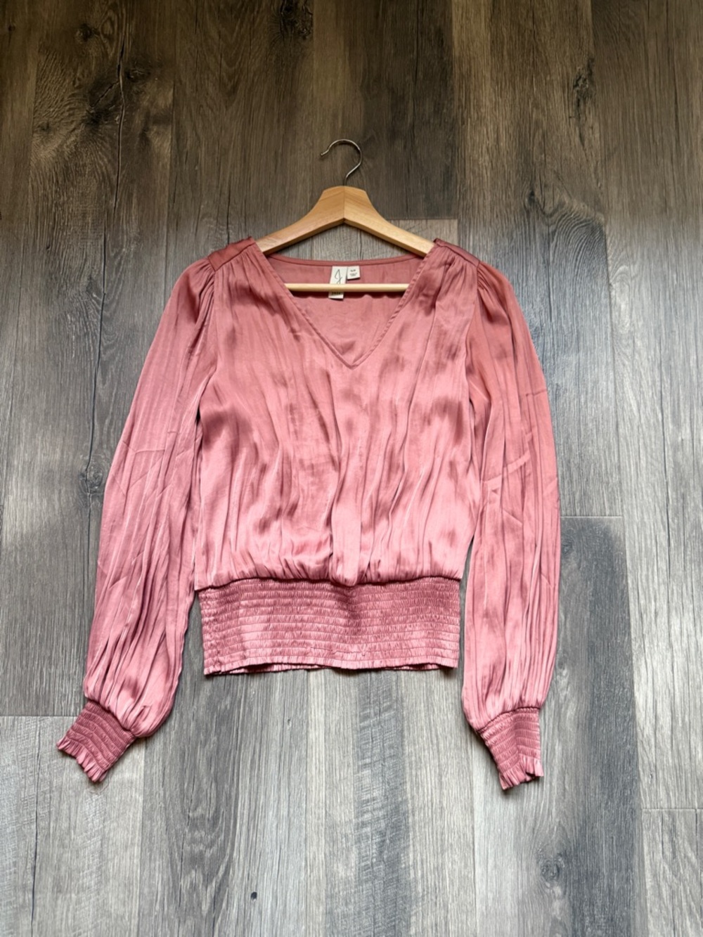 Joie Dusty Rose V-Neck Smocked-Waist Blouse